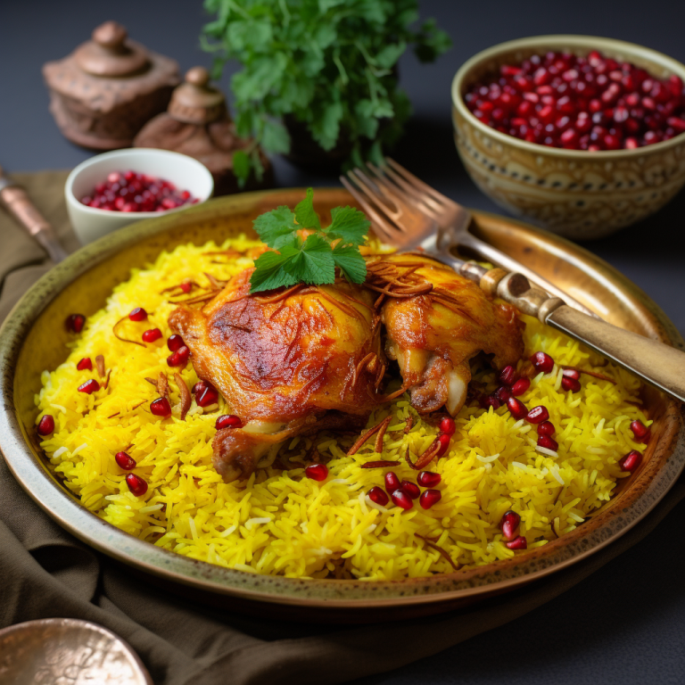 Read more about the article Zereshk Polo Ba Morgh – Safranbasiertes Iranisches Reisgericht mit Hühnchen